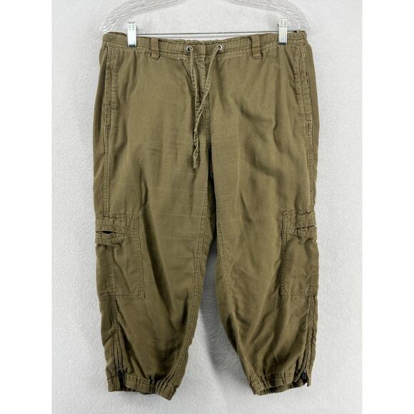 EILEEN FISHER Pants PM Organic Cotton Canvas Cargo Utility Cropped Tapered Green - Picture 1 of 15